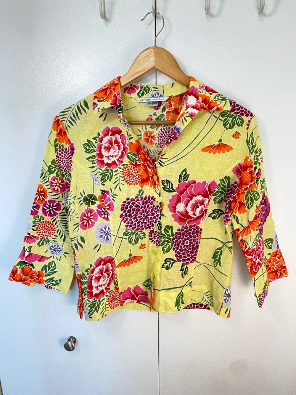 Vintage 100% Linen Floral Button Up Blouse